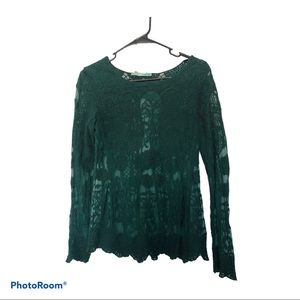 Maurices Long Sleeve Green Lace Top | Medium